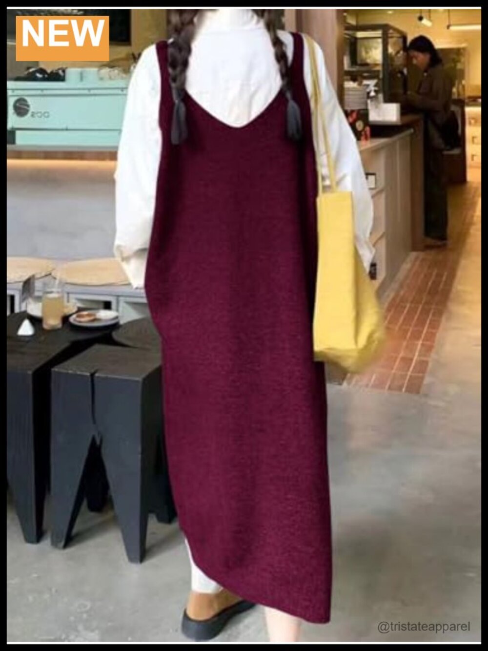 Knit Overall Dress Button Loose Sleeveless Sweater Jumper Midi - Picture 2 of 4